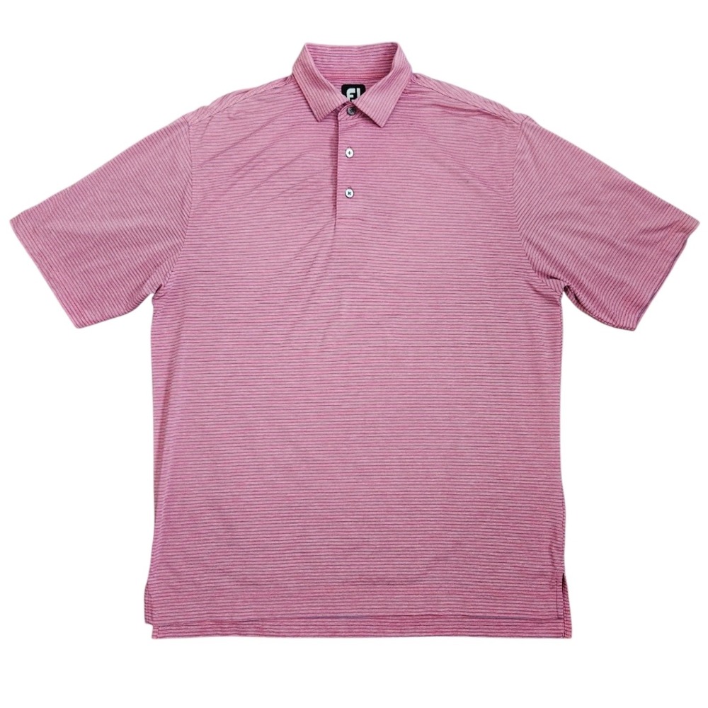 FJ FootJoy Polo Shirt Mens Large‎ Pink Striped Pullover Golf Short Sleeve Casual